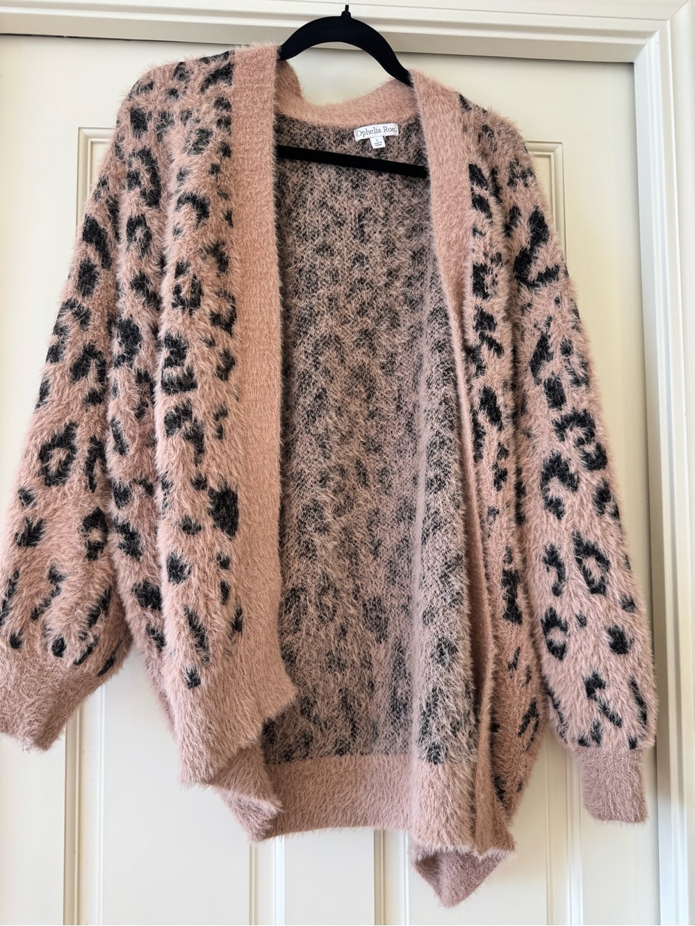 Blush Pink Leopard Fuzzy Open-Front Cardigan